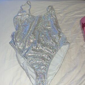NWOT-Silver Shimmer swimsuit one piece dippin daisys